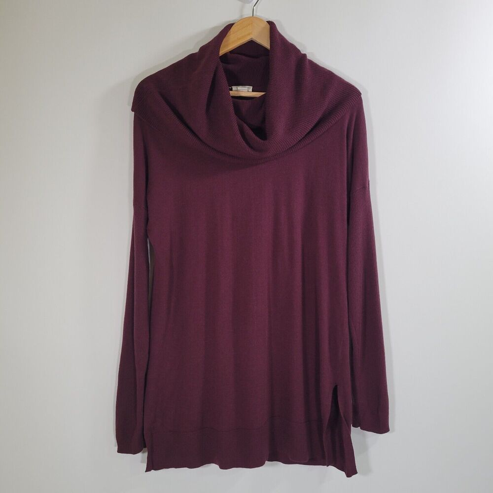 CASLON Maroon Sweater Sz M Wool Blend Cowl Neck Longline Turtle Neck Purple Cozy